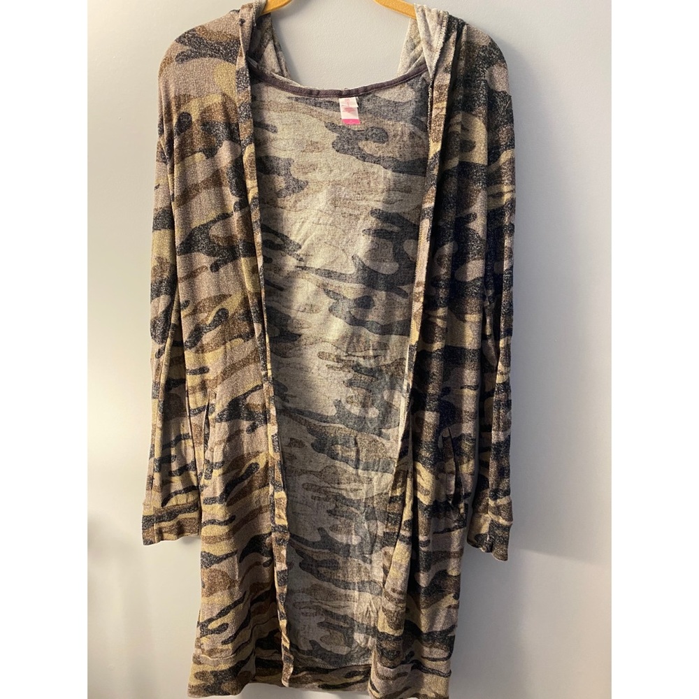 Camo Print Hooded Cardigan